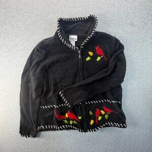 Breckenridge Womens Large Cardinal Embroidered Zip Up Cardigan Sweater Black